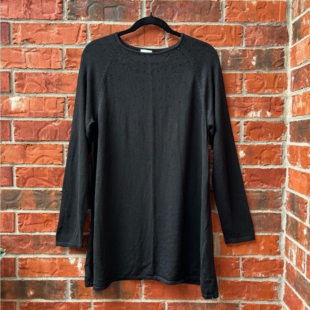 J. Jill Womens Medium Black Beaded Wool Blend Tunic Sweater
